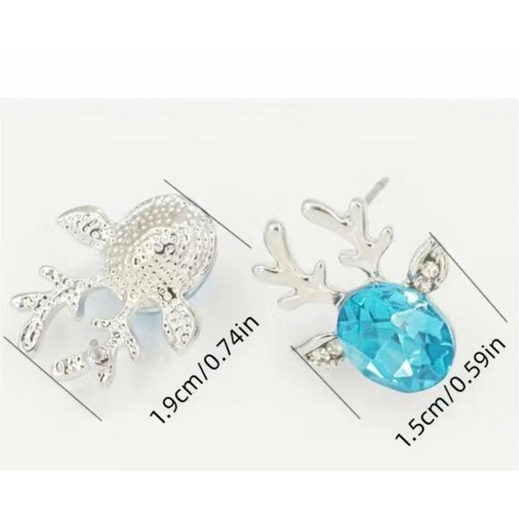 Reindeer Zircon Post Earrings Gemstone Antler Christmas Novelty - Picture 2 of 2